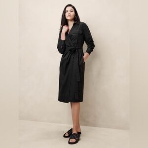 NWT! Banana Republic Black Poplin Midi Shirtdress - Size Small